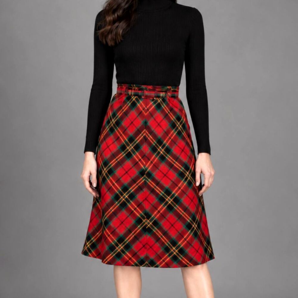 Vintage Red Plaid High Waisted Skirt Small Tartan A Line Midi